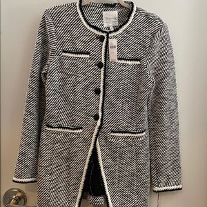 NWT Anthropologie Avec Les Filles Tweed Long Blazer Jacket Black White small